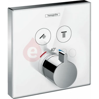 Bateria prysznicowa termostatyczna ShowerSelect Glass do 2 odbiorników, montaż podtynkowy, element zewnętrzny Hansgrohe ShowerSelect Glass biały/chrom