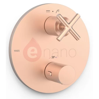 Bateria wannowo-prysznicowa termostatyczna podtynkowa Tres MONT BLANC różowe złoto mat