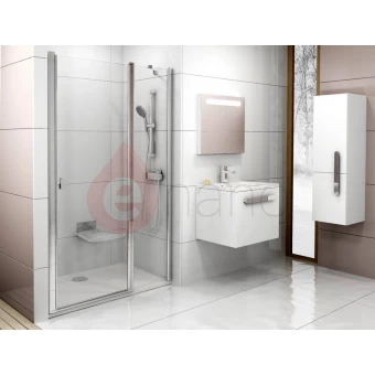 Drzwi prysznicowe, dwuczęściowe 100x195 profil satyna, szkło transparent Ravak CHROME