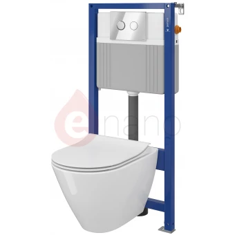 Miska WC + stelaż 52 + deska WC + przycisk spłukujący Cersanit CITY owalna/chrom