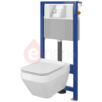 Miska WC + stelaż 52 + deska WC + przycisk spłukujący Cersanit CREA prostokątna/chrom