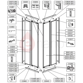Profil poziomy drzwi dolny lub górny do kabiny kwadratowej KN/ASP 80 cm Sanplast ASPIRA