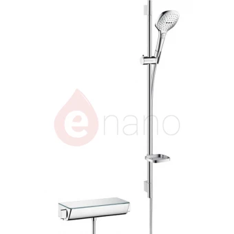 Zestaw prysznicowy 900 mm z baterią ścienną termostatyczną Ecostat Select E 120 Combi Hansgrohe SELECT chrom / biały